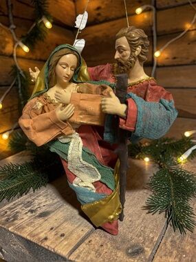 Fontanini Fabric Paper Mache Holy Family Nativity Ornament Mary Joseph Baby